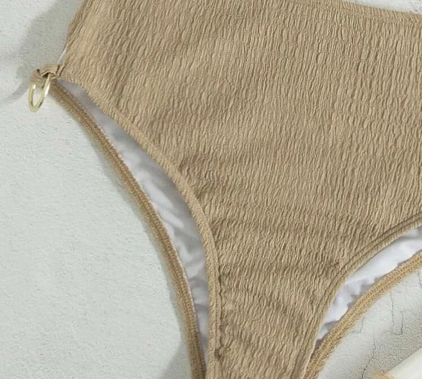 Ring linked triangle high waisted bikini swimsuit