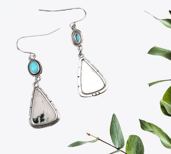 Buffalo turquoise inspired triangle drop earrings