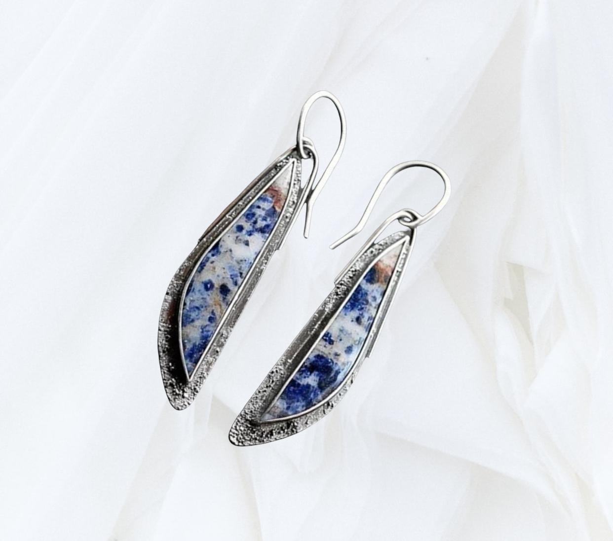 Retro silver personalized semi-precious lapis lazuli inspired stone dangle earrings