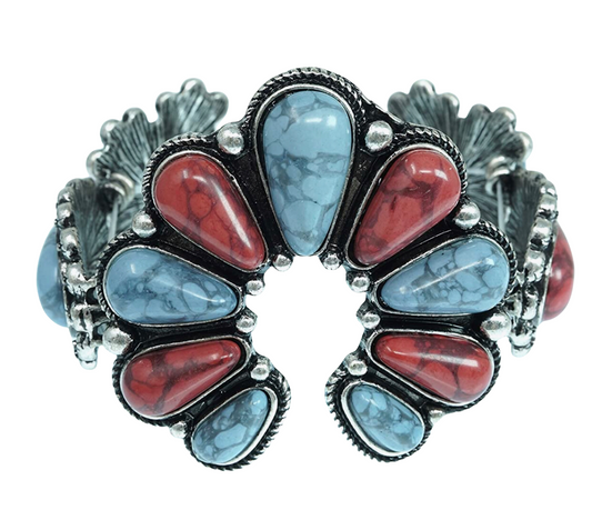 Squash Blossom Naja Style Natural Turquoise Stretch Bracelet