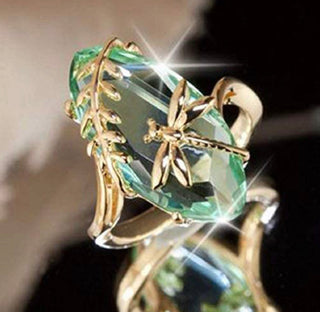 Women 18K Yellow gold Filled Dragonfly Emerald Silver Ring - Christina’s unique boutique LLC