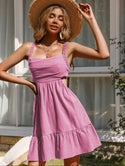 Dusty pink backless ruffle hem cami dress