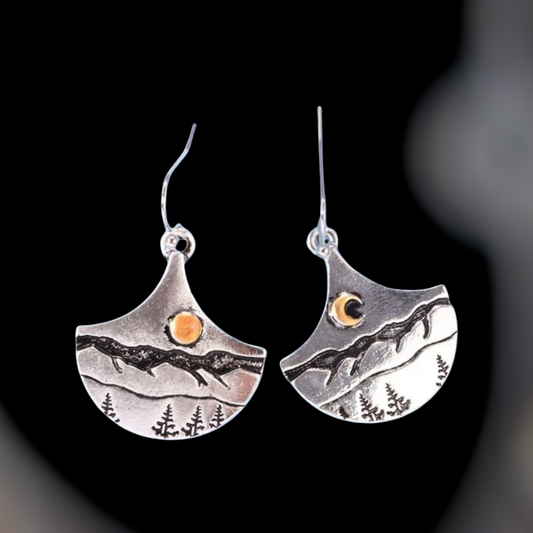 Landscape design engraved dangle earrings