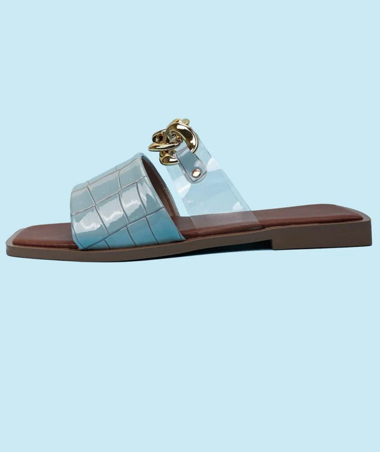 Croc embossed chain decor slide sandals