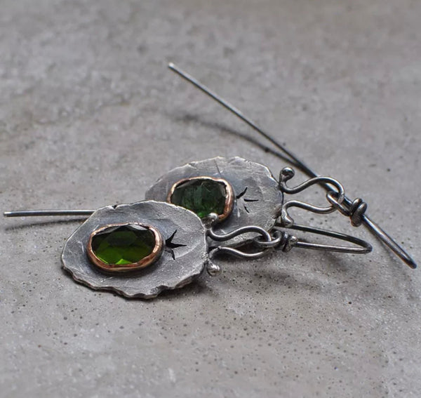 Vintage Tribal Green Stone Inlaid Earrings