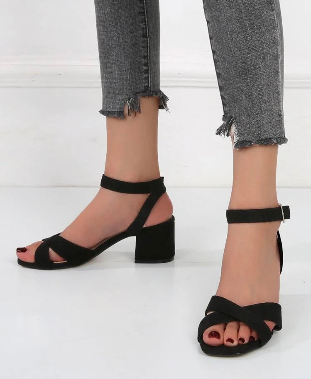 Criss cross chunky wide fit  heeled sandals