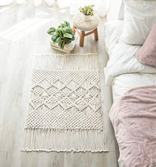 Macrame Rug Boho Area Rugs Cotton Woven Small Carpets with Tassels for Bedroom Living Room Bathroom Entryway Nursery Home Decor, 35" L x 24" W - Christina’s unique boutique LLC