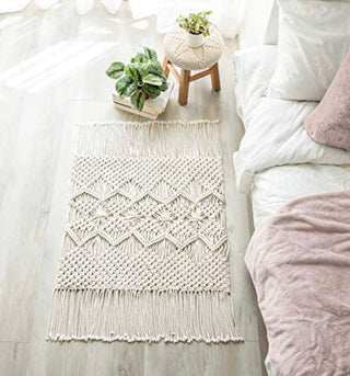 Macrame Rug Boho Area Rugs Cotton Woven Small Carpets with Tassels for Bedroom Living Room Bathroom Entryway Nursery Home Decor, 35