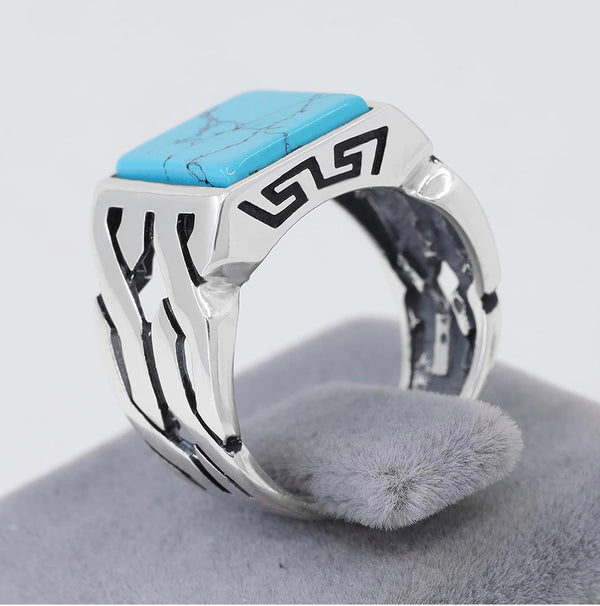 Mens Silver Ring with Turquoise Stone 925 Sterling Silver Turkish Handmade Jewelry Men's Rings