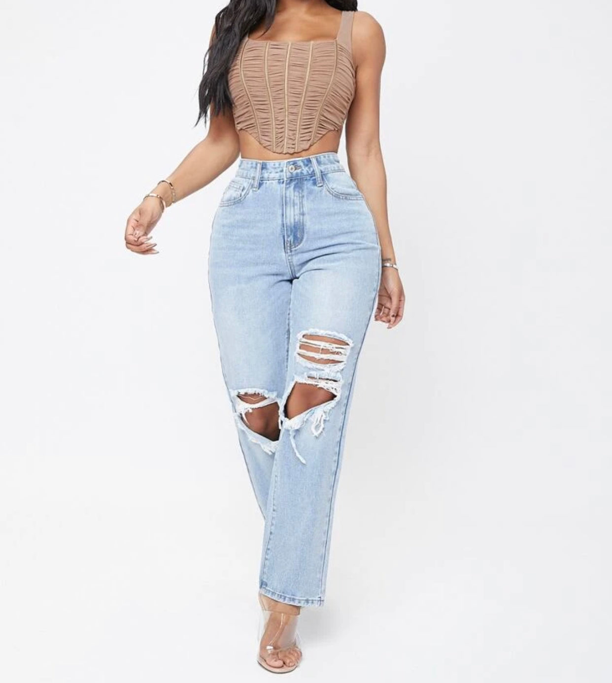 High waisted ripped jeans