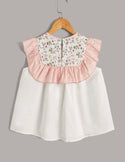 Girls Floral Print Color Block Smock Top