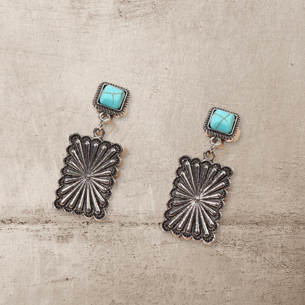 Stone detail square drop earrings