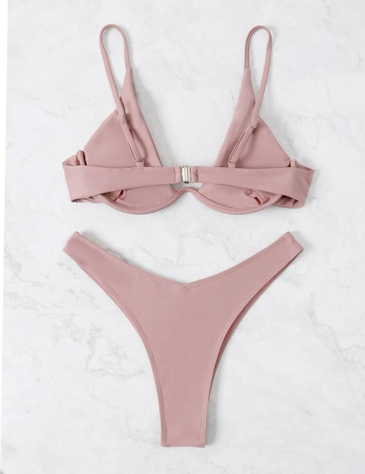 Dusty pink solid underwire high cut bikini swimsuit