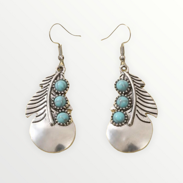 Beautiful composite turquoise feather decor dangle earrings
