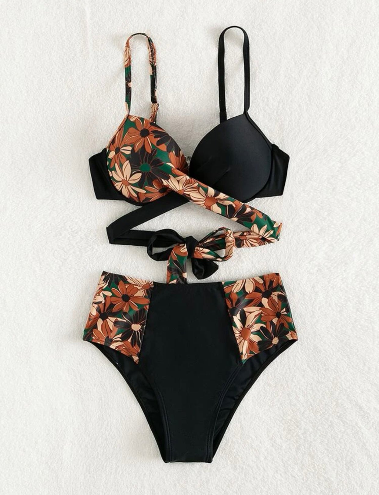 Random floral print tie back push up high waist bikini swimsuit