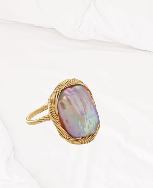 Gold plated pearl decor ring. Size 8.