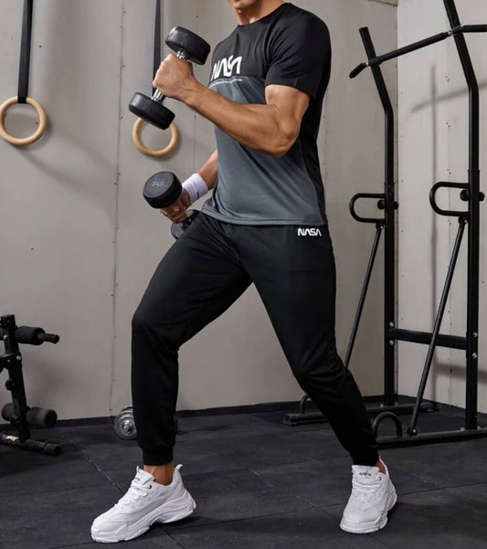 Men’s letter print round neck tee and sweatpants set - Christina’s unique boutique LLC