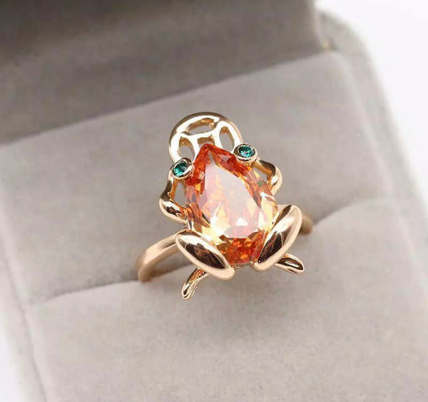 New original citrine frog gold plated adjustable ring.