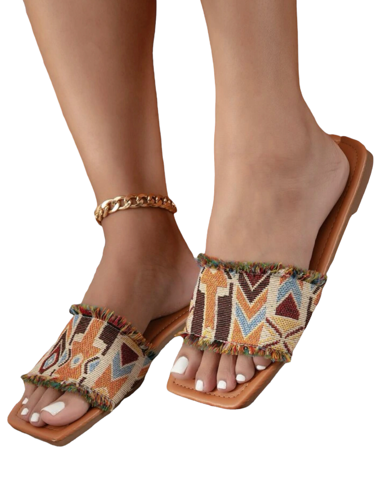 Color block raw trim slide sandals