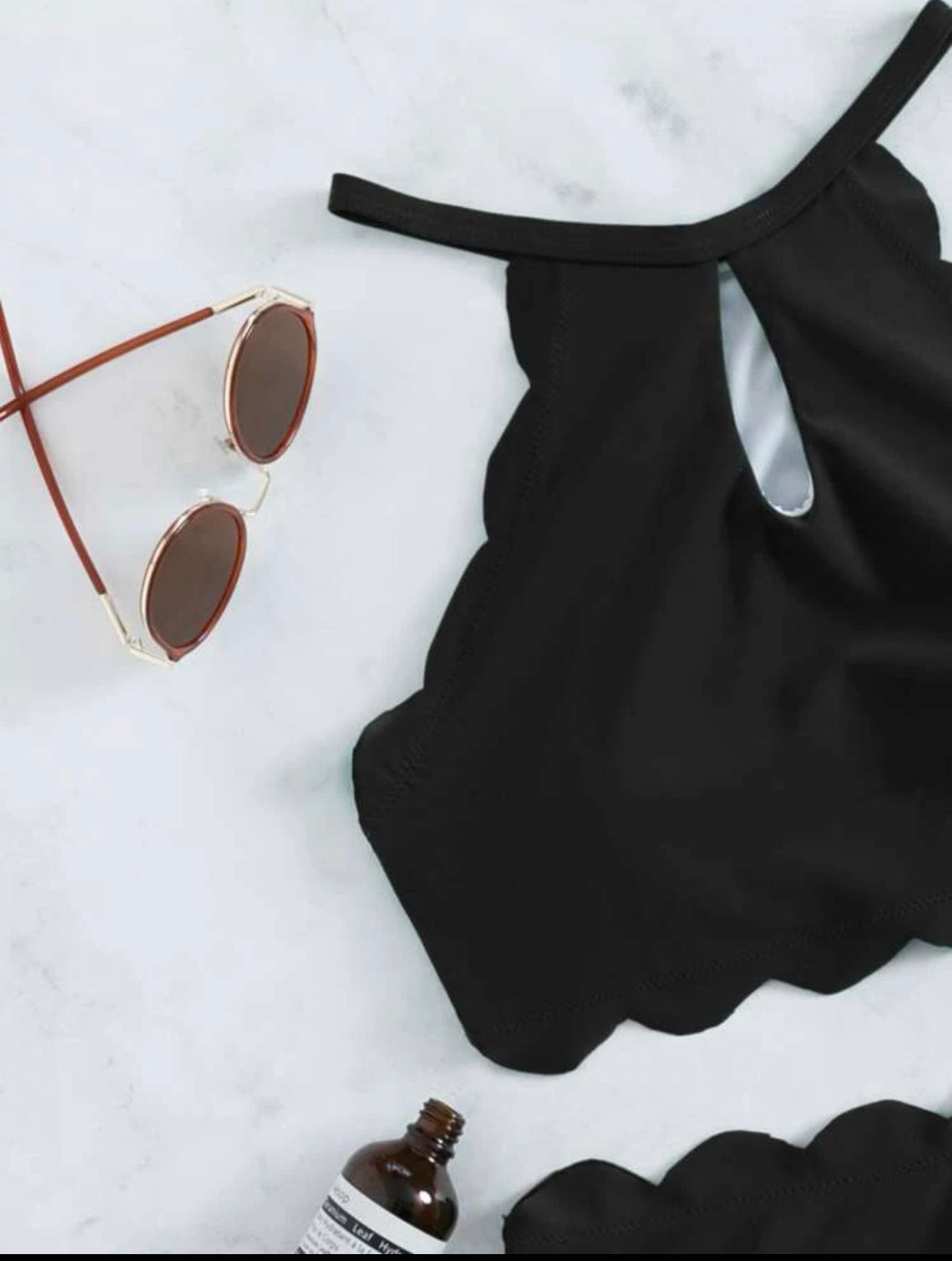 Scallop trim high waist bikini swimsuit