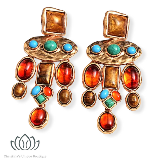 Vintage inspired colorful stone drop earrings - Christina’s unique boutique LLC