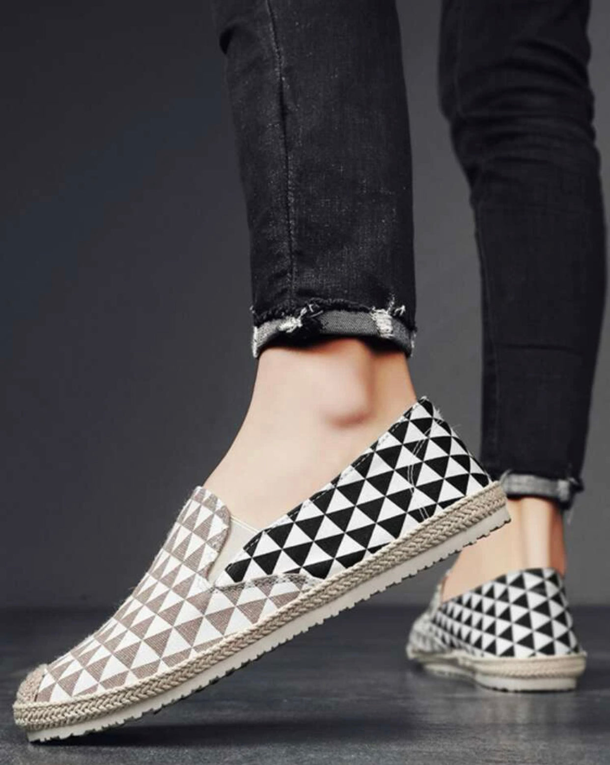 Men’s geometric pattern cap toe canvas espadrille loafers