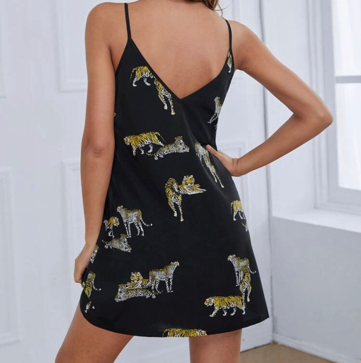 Double v-neck leopard and tiger print dress - Christina’s unique boutique LLC