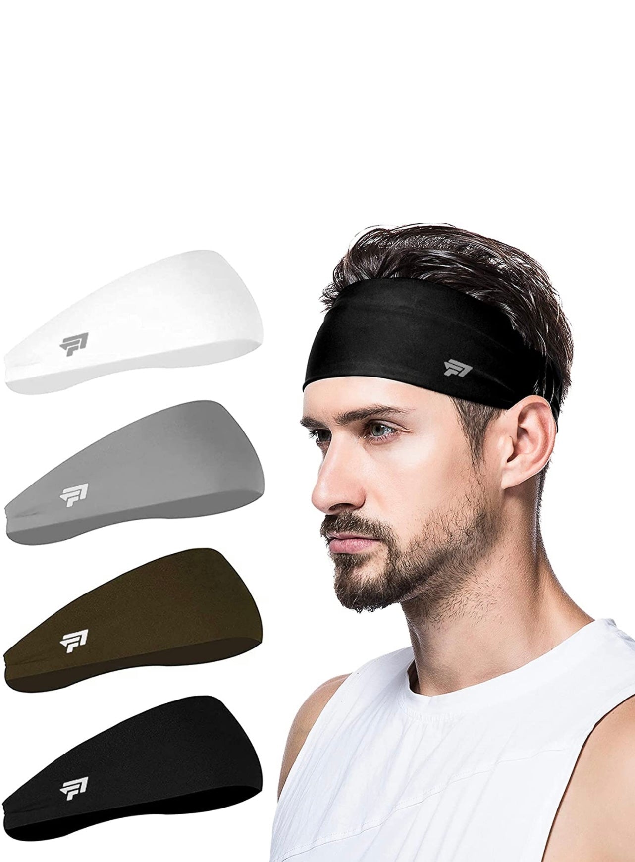 Mens Headband (4 Pack), Mens Sweatband & Sports Headband for Running, Cycling, Yoga, Basketball - Stretchy Moisture Wicking Hairband
