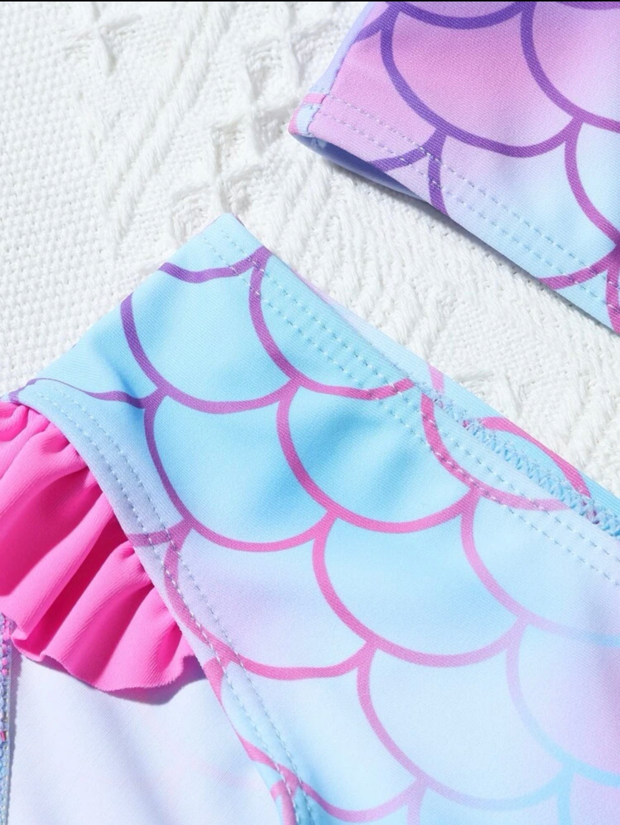 Multicolor toddler girls fish scale print one shoulder bikini swimsuit