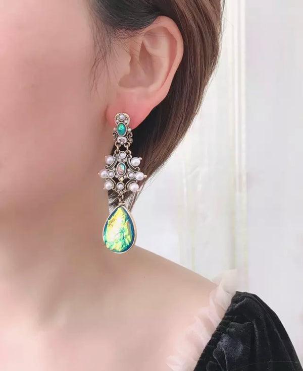 Elegant Teardrop Pearl Earrings Geometric Rainbow Shell Earrings