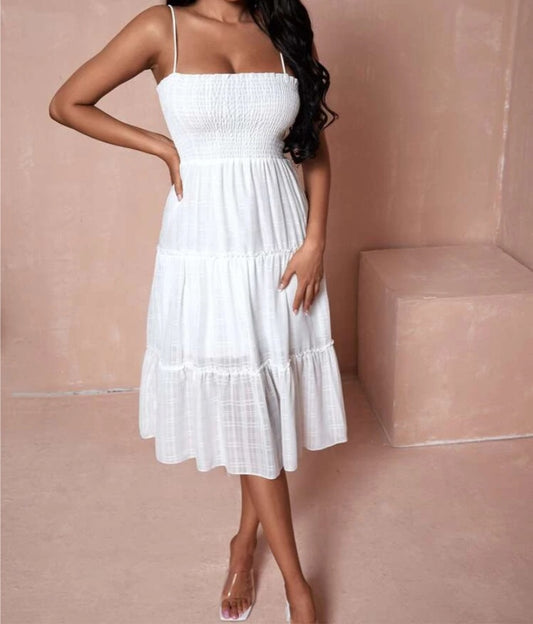 Tall Shirred Layered Frill Trim Ruffle Hem Cami Dress