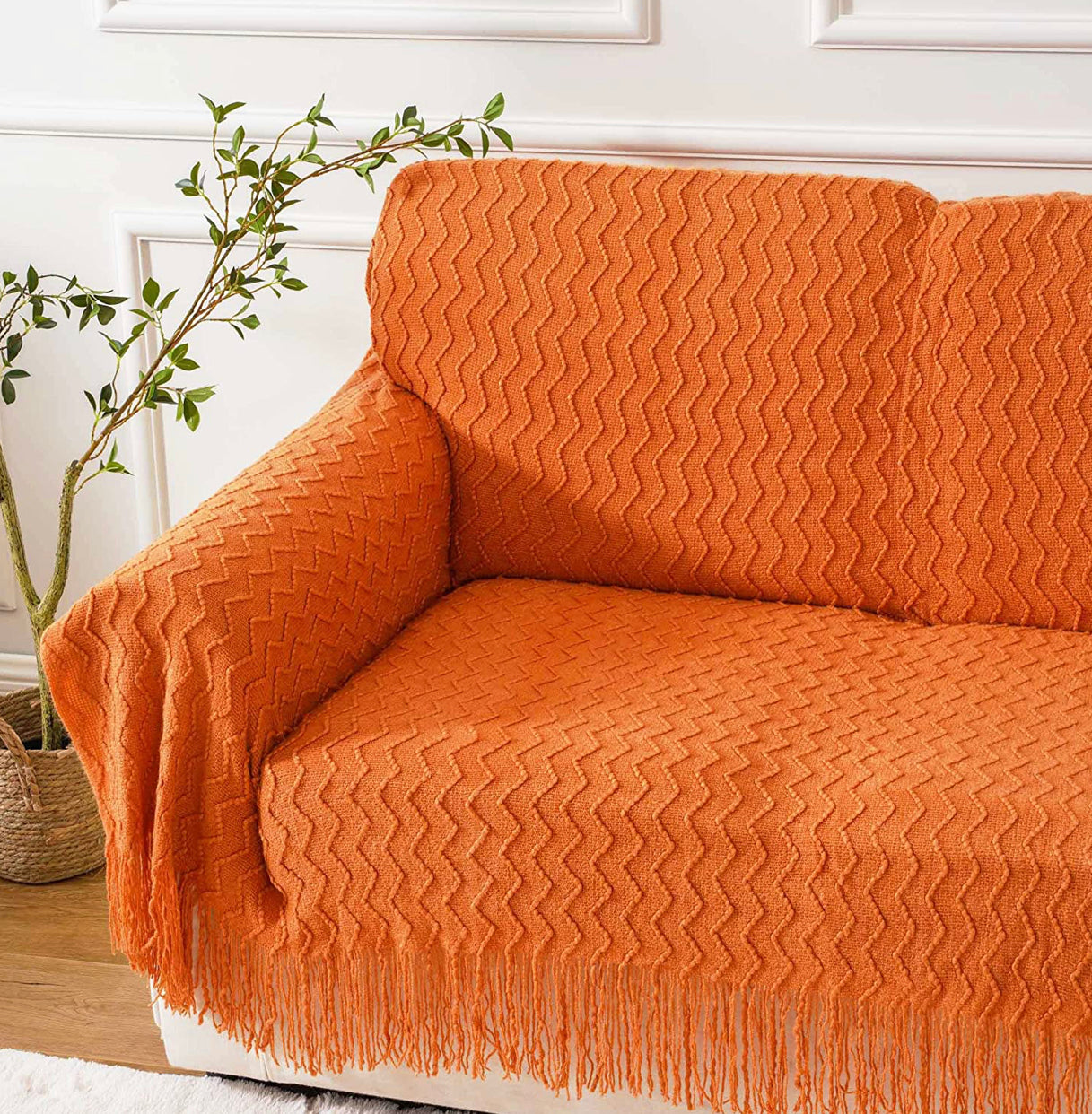 Burnt Orange Throw Blanket. Lightweight Textured Solid Fall Decor Throw, 50"x60".