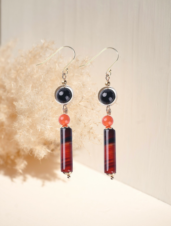 Unique stone decor dangle earrings