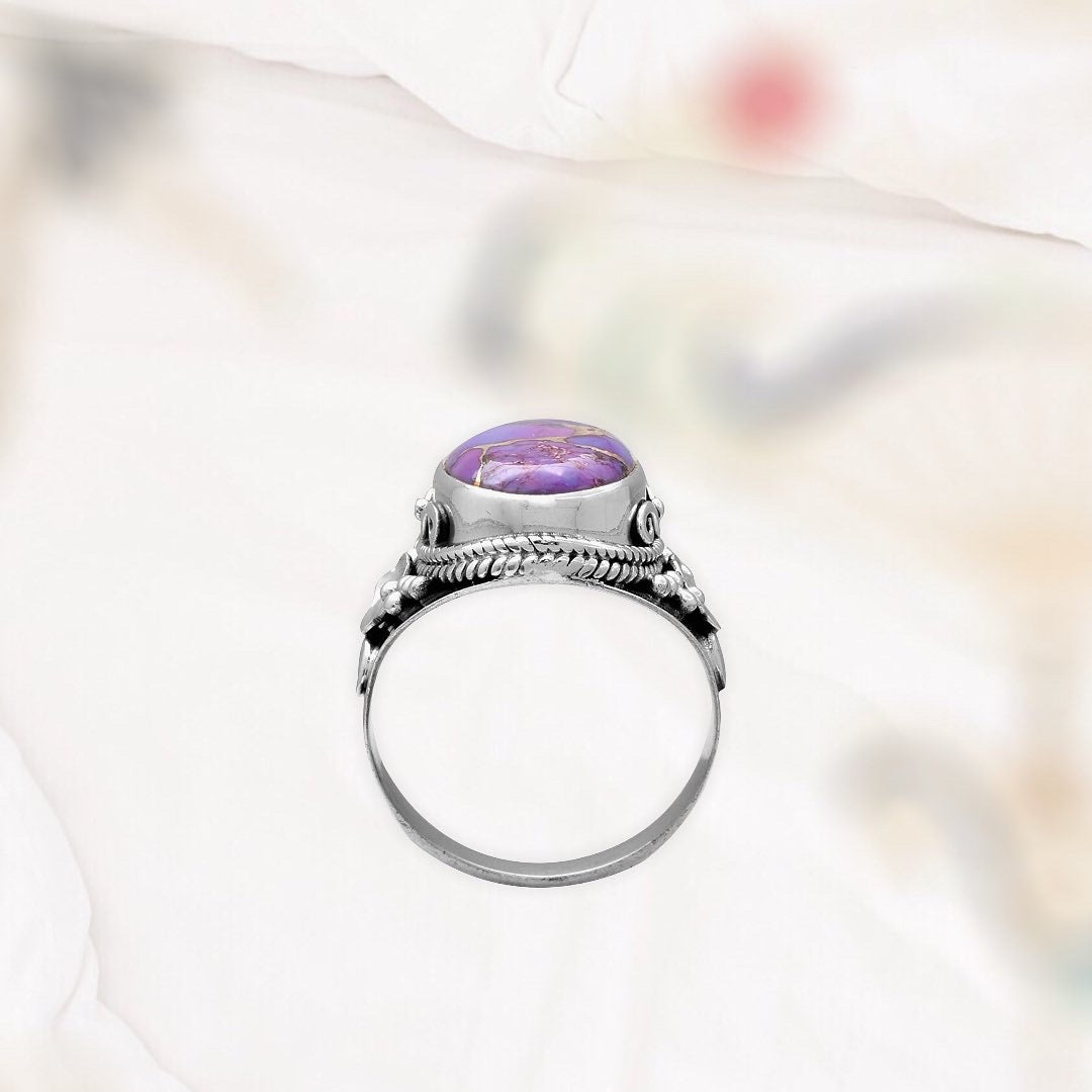 Purple Copper Turquoise 925 Sterling Silver gemstone ring.