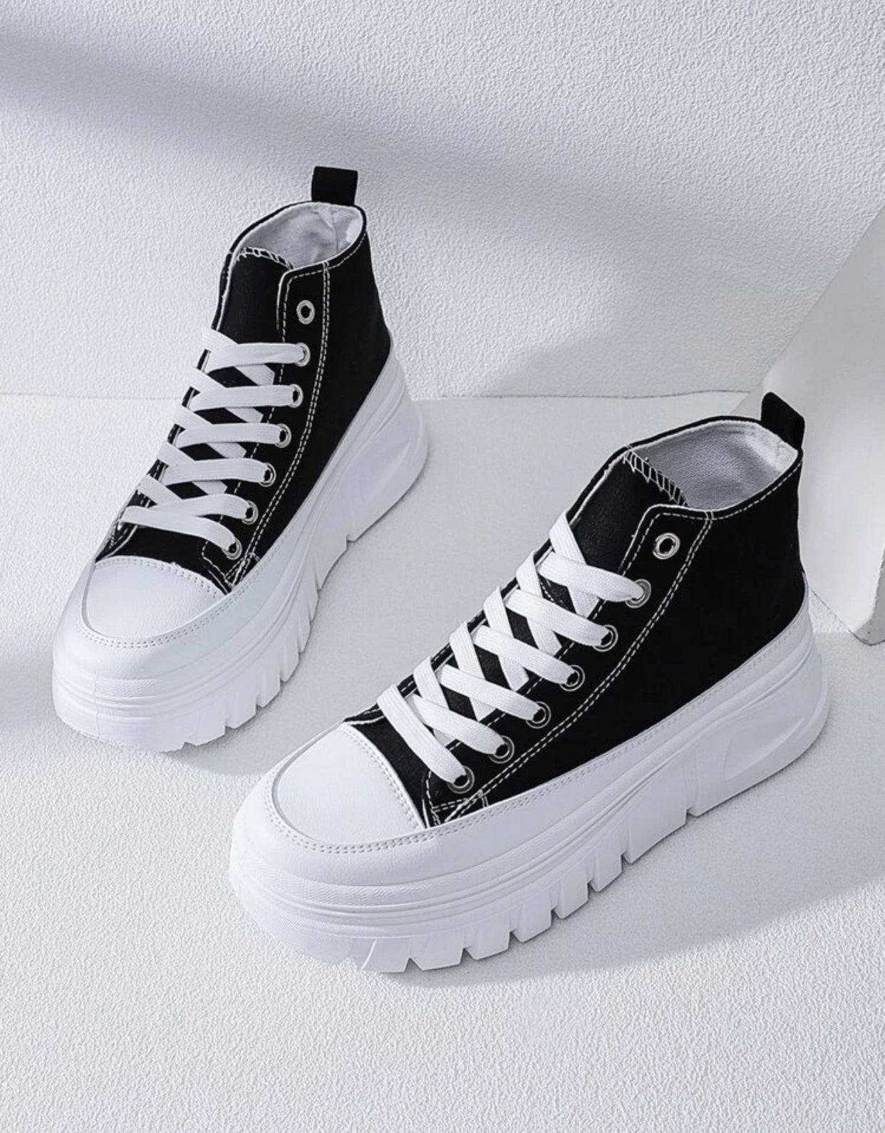 Lace-up front high top platform canvas shoes