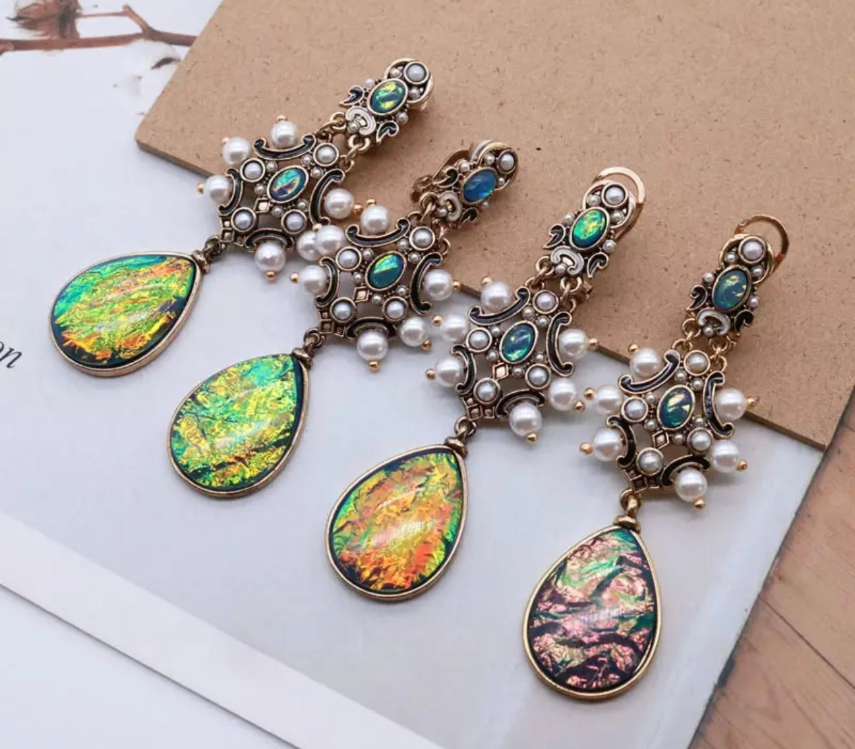 Elegant Teardrop Pearl Earrings Geometric Rainbow Shell Earrings