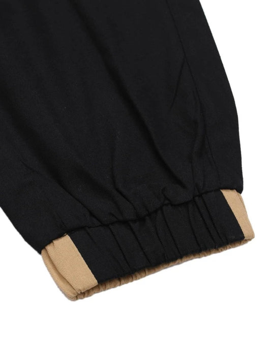 Men’s color block black and beige drawstring cargo pants - Christina’s unique boutique LLC