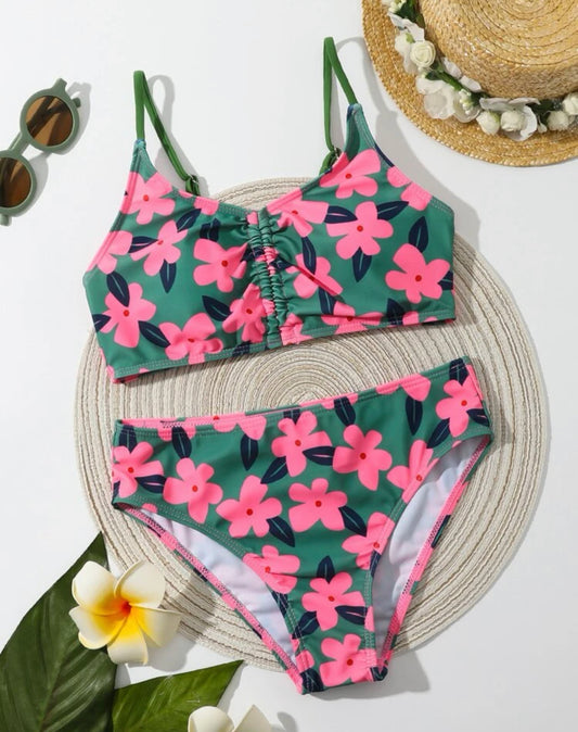 Teen girls random floral print bikini swimsuit