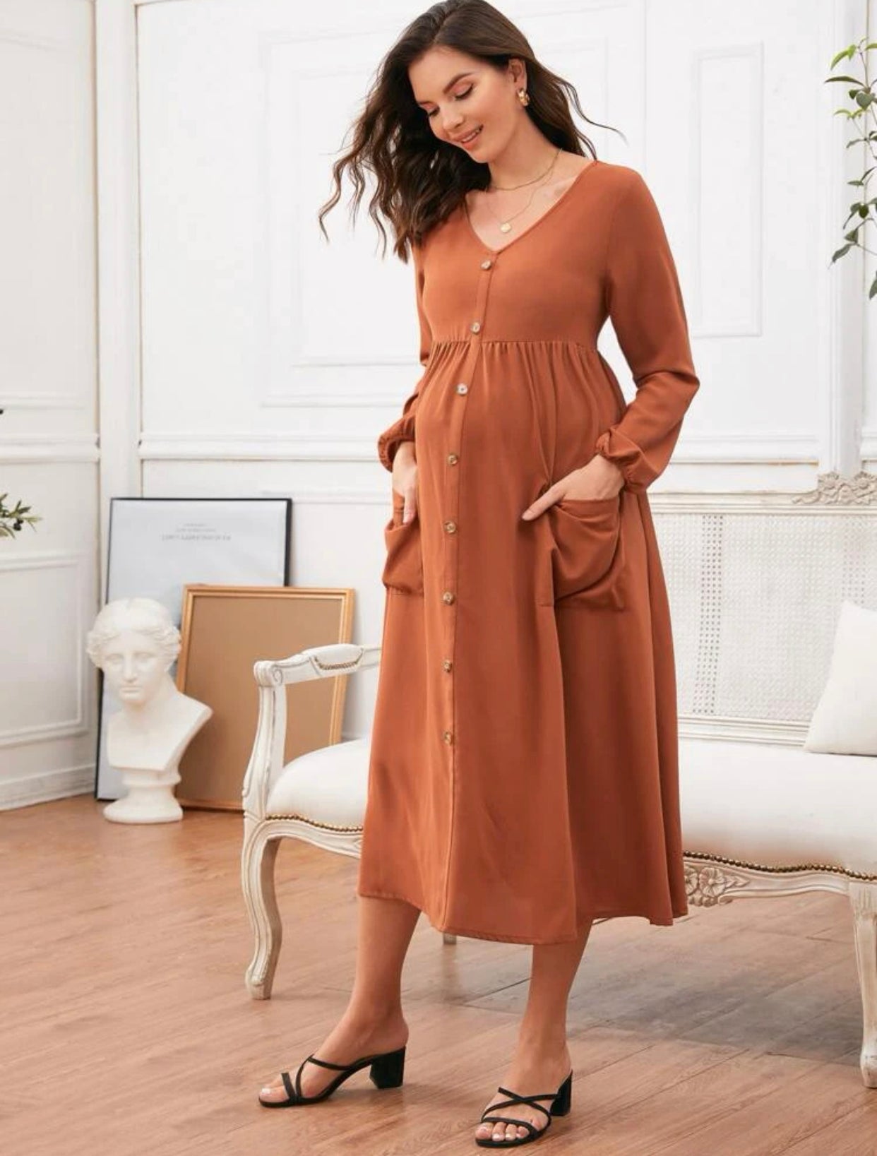 Maternity single breasted pocket front dress