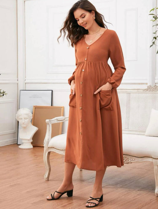 Maternity single breasted pocket front dress