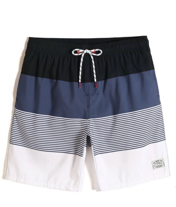 Men’s Colorblock Striped Print Drawstring Waist Swim Trunks - Christina’s unique boutique LLC