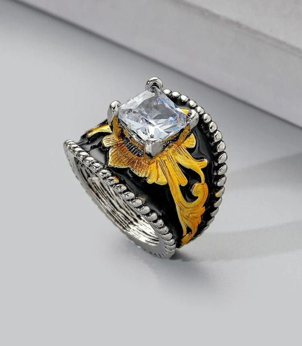 Geometric zircon decor ring