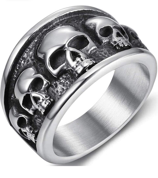 Men’s retro stainless steel skull statement ring