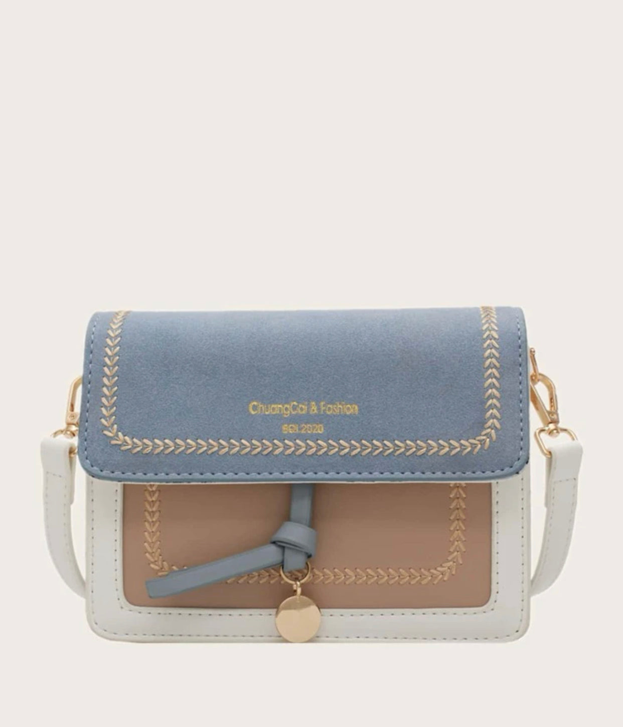 Mini color block stitch detail flap crossbody bag