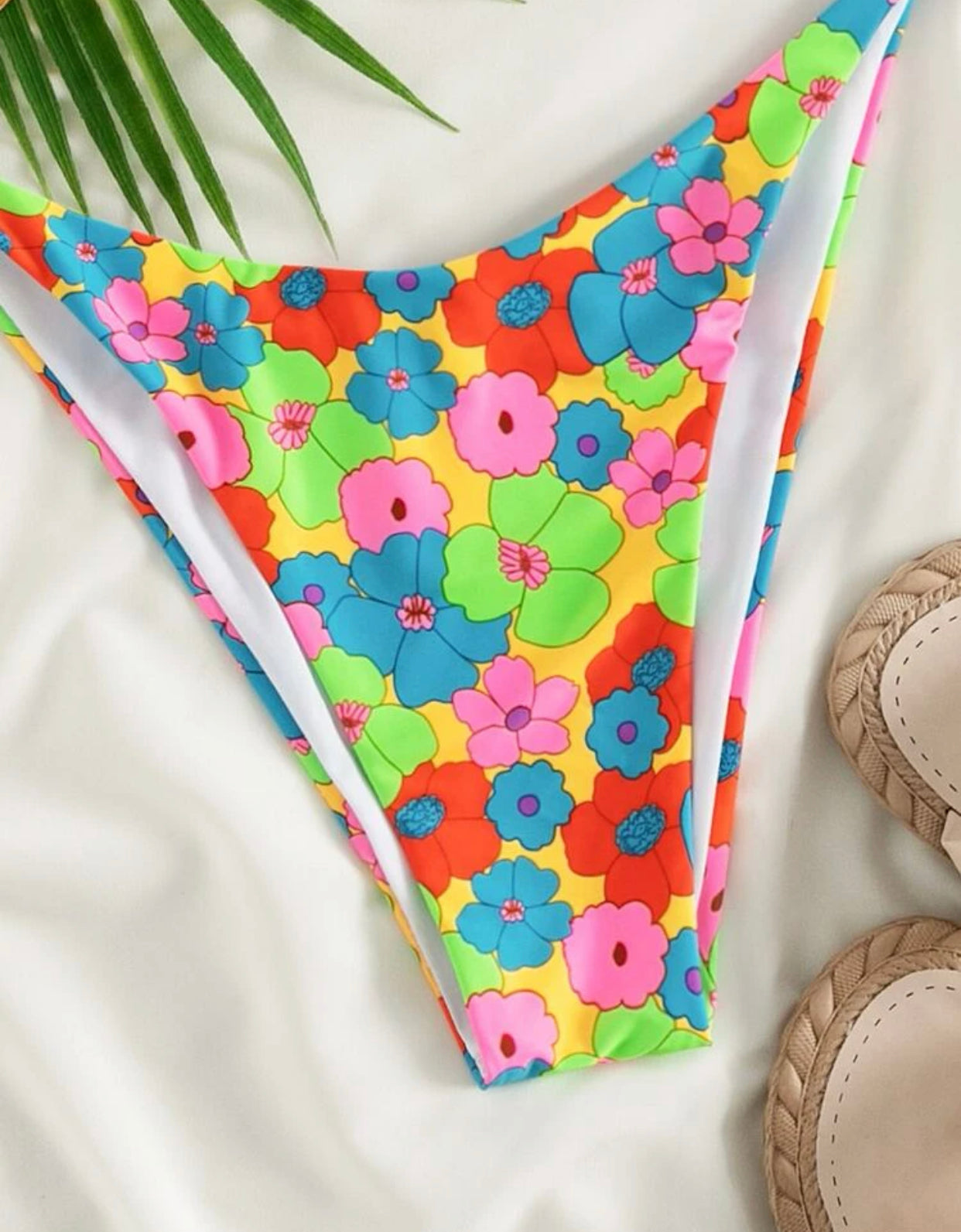 Floral random print tie side bikini bottom