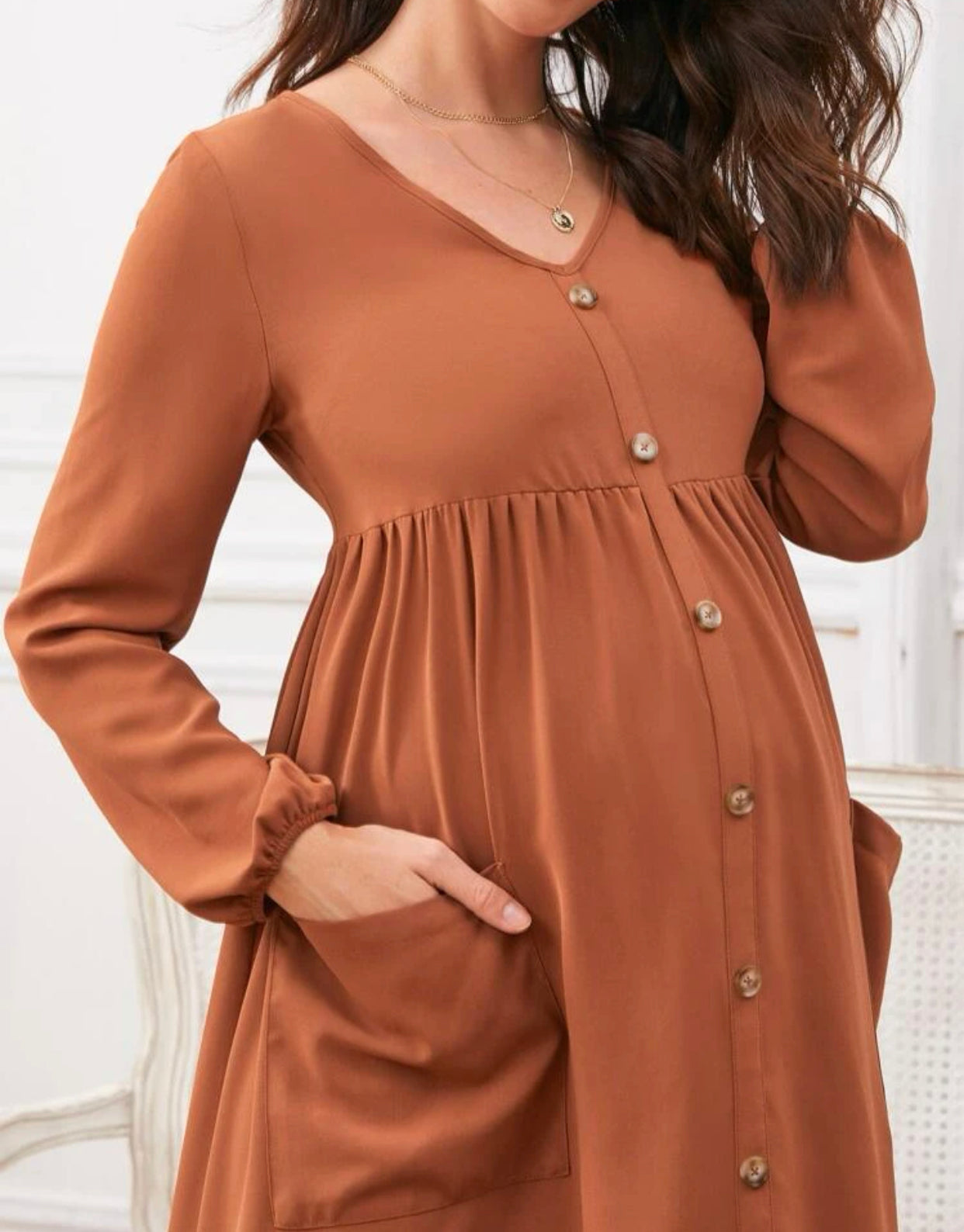 Maternity single breasted pocket front dress