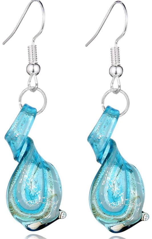 Handmade Murano Inspired Blue Gorgeous Artist Made Twist Glass Earrings