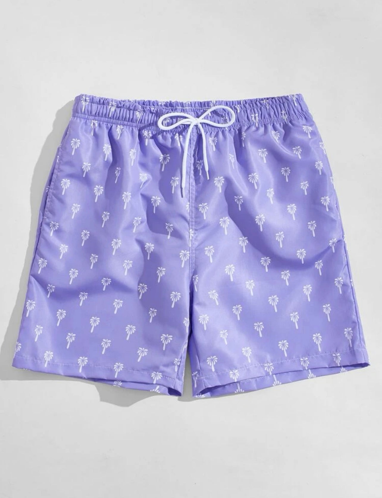 Men Allover Print Drawstring Waist Swim Trunks