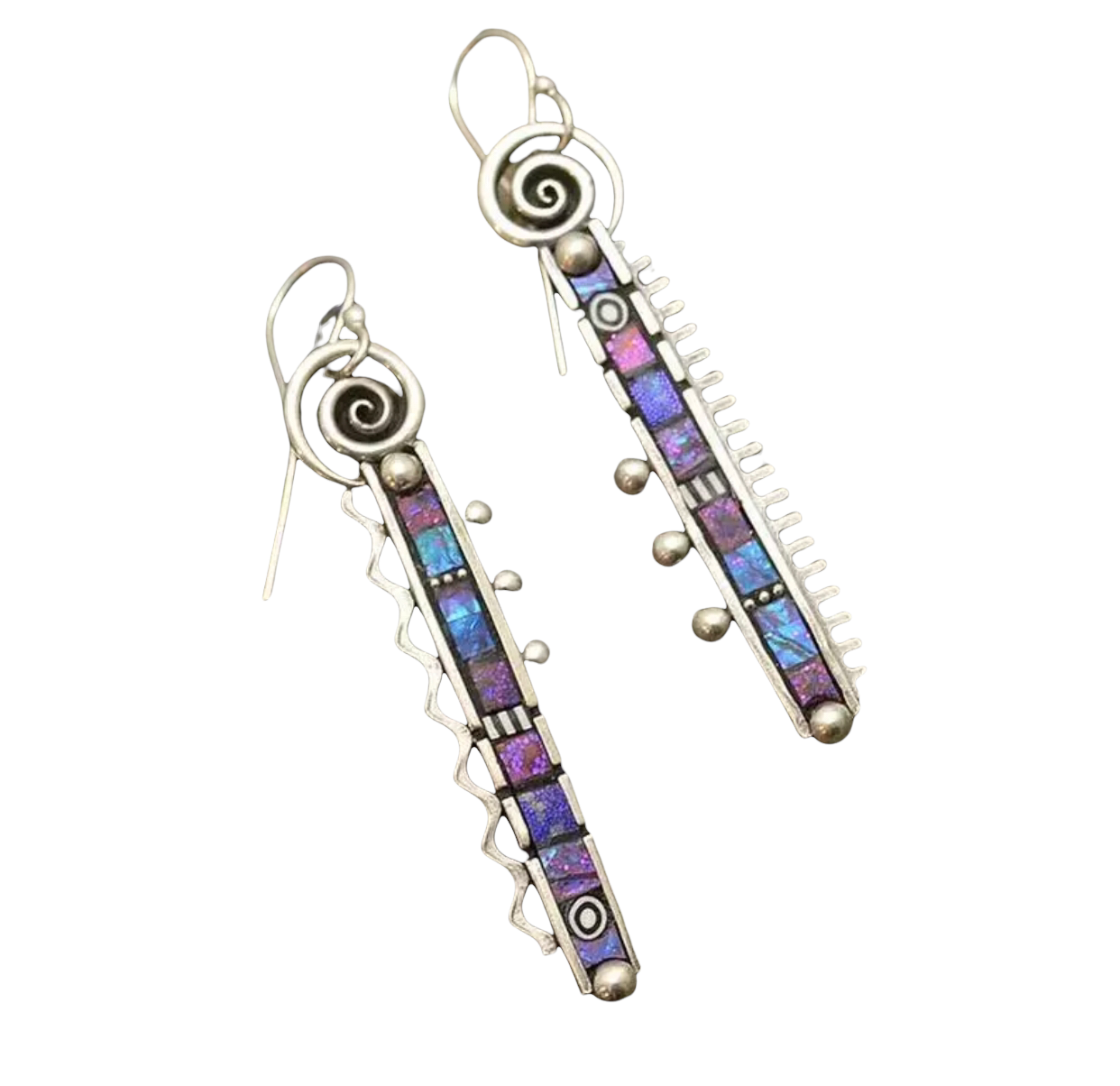 Exaggerated electroplated colorful  swirl design dangle earrings