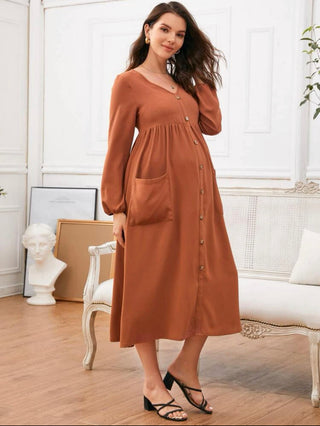 Maternity single breasted pocket front dress
